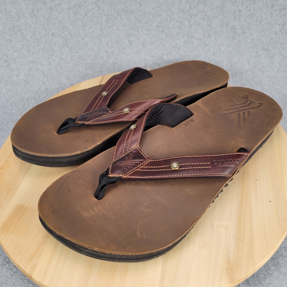 Combat Flip Flops AK-47 Sandals Men 15 Brown Leather Military Tactical Thong